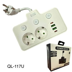 Продовжувач Ql-1117U. 2 вилки+2 Usb. 2 Type-c. 60 шт.ящ