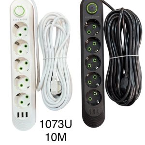 Продовжувач 1073U,10 м 5 вилки +3 юсбі 20 шт.ящ